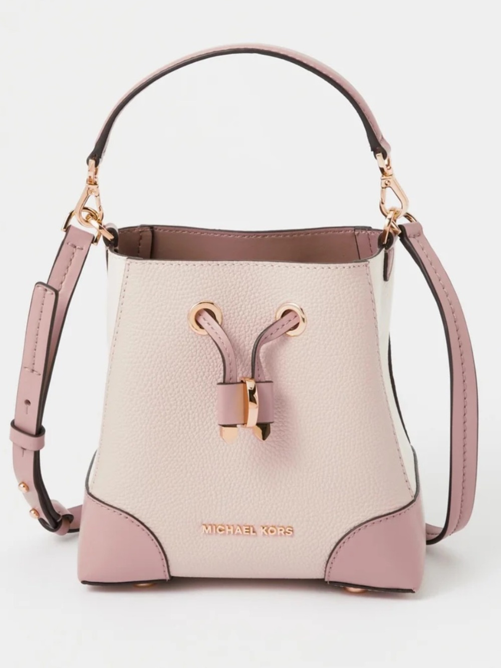 MICHAEL KORS Mercer Small Drawstring Bucket Bag Purse Powder Pink Leather NEW